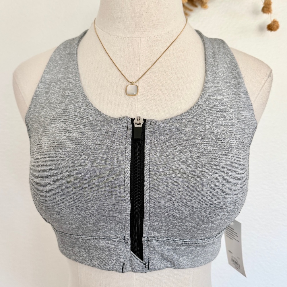 Tek Gear Front Close Padded Sports Bra Heather Grey Black Mesh